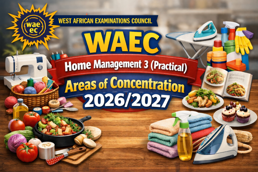 Waec Core Values WAEC Home Management 3 (Practical) Areas of Concentration 2026 | WAEC2026