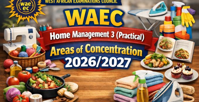 WAEC Home Management 3 (Practical) Areas of Concentration 2026/2027